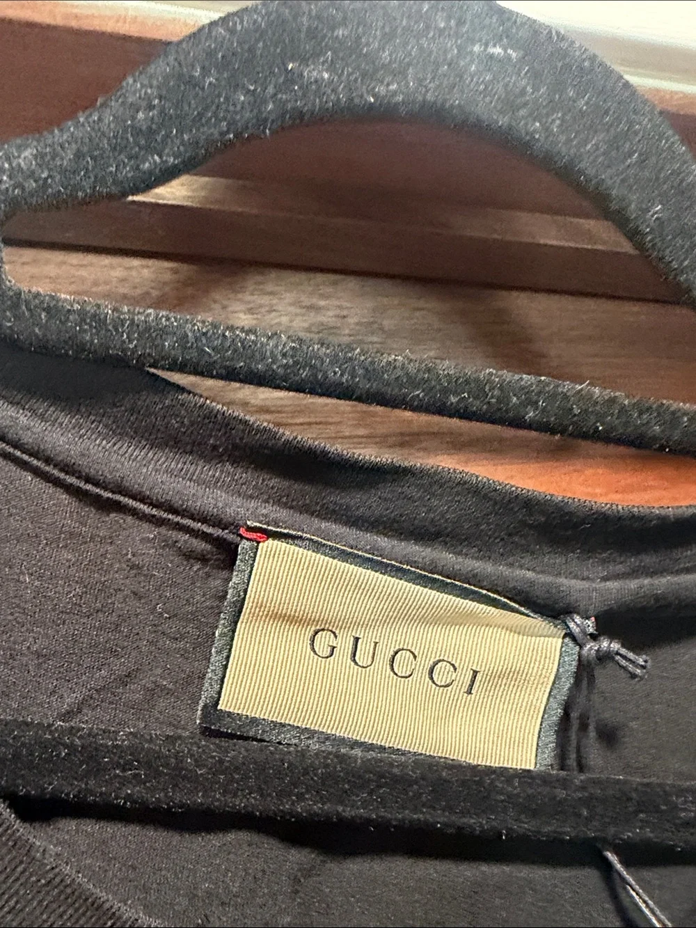Gucci Black T-Shirt with Red & Green Stripe Logo